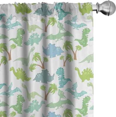 Zdjęcie produktu dla ABAKUHAUS Velociraptor Zasłony, firanki, urocze dinozaury dla dzieci, bajkowe postacie Trex, motyw dziecięcy, 2 sztuki, 75 x 225 cm, wielokolorowe