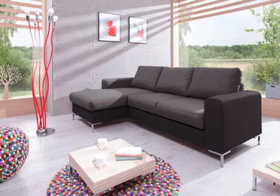 Produktbild von MIUFORM Lofty Lilly - Ecksofa mit Bettfunktion und Bettkasten L-FORM LINKS - 236x148cm - Grau und Schwarz - Sofa Schlafsofa Couch