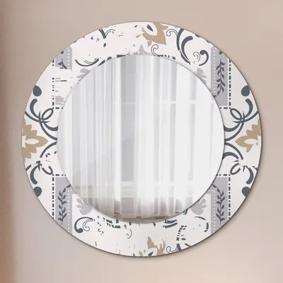 Produktbild von Spiegel Rund mit Aufdruck - Wandspiegel Design Wandmontage – Badspiegel - Retro Fliesen - Rund: Ø50cm
