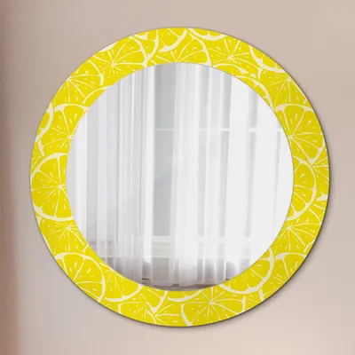 Produktbild von Modern Spiegel - Wandspiegel Design Wandmontage – Badspiegel mit Aufdruck - Rundspiegel - Zitrone Muster - Runder: Ø60 cm