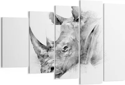 Produktbild von Bild auf Leinwand - Leinwandbild - 5 Teile - Nashorn Porträt Grafik - 150x100cm - Wand Bild - Wanddeko - Wandbilder - Leinwanddruck - Bilder - Wanddekoration - Leinwand bilder - EG150x100-4378