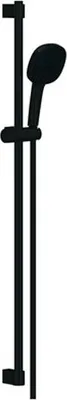 A black shower slide bar with a hand shower head attached.