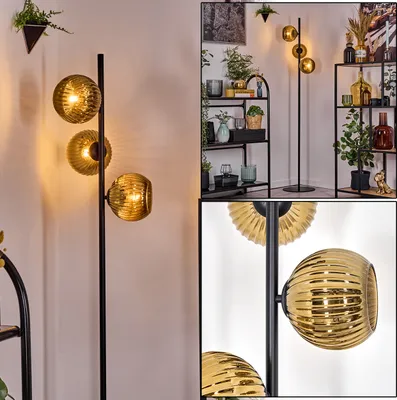 Produktbild von Cesaro Stehlampe aus Metall/Riffelglas in Schwarz/Goldfarben
