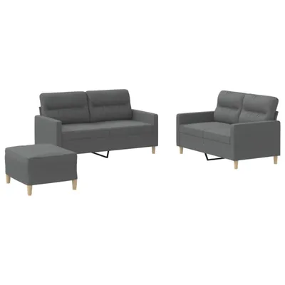 Produktbild von 3-tlg. Sofagarnitur mit Kissen Dunkelgrau Stoff