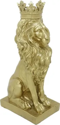 Produktbild von Casa Padrino Barock Deko Skulptur Löwe mit Krone Gold 25 x H. 75 cm - Prunkvolle Kunstharz Dekofigur - Barock Wohnzimmer Deko Accessoires