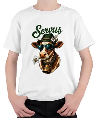 Produktbild von Servus Kuh Edelweiss Sonnenbrille Bayern Trachtenshirt Lederhose Kinder T-Shirt, Weiß, 140