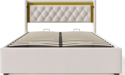 Immagine prodotto di okwish Letto imbottito 160x200 cm, letto con illuminazione a LED, contenitore sotto il letto, testiera con ricarica USB-C, con rete a doghe, letto salvaspazio in cotone di alta qualità (materasso non incluso)