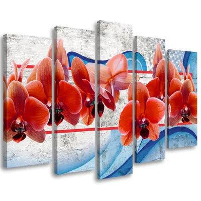 Produktbild von 5-teiliges leinwandbild rote blumen orchidee 100x70 cm Feeby rot wandbild bereit zum aufhängen