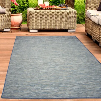 Image de Tapis d'intérieur et d'extérieur chiné façon sisal réversible en bleu Taille - 120 x 160 cm