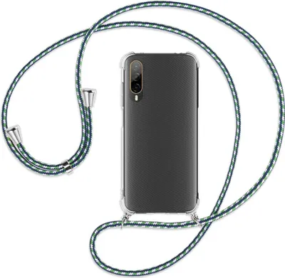 Produktbild von Handykette Backcover-Schutzhülle mit Band (Metall silberfarben) für HTC Desire 22 Pro 5G (6.6'') - grün/blau/weiß