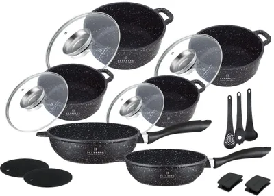 Produktbild von Topfset, 4 Töpfe, 2 Pfannen + Küchenzubehör, Silikonfüße,Induktion,Deckel EB8181
