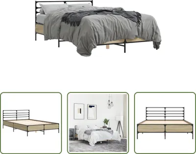 Produktbild von The Living Store Bettgestell Sonoma-Eiche 140x200 cm Holzwerkstoff und Metall
