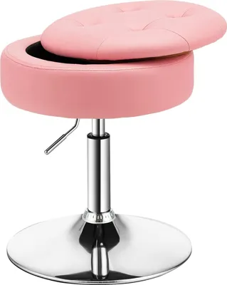 Produktbild von Drehhocker Ottomane mit abnehmbarem Tablett & Stauraum, Schminkhocker 360° drehbar & 51-66 cm höhenverstellbar, Sitzhocker (Rosa)