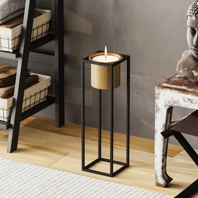 Produktbild von Evila Originals, Nachbildungativer Metalltopf, Schwarz und Gold, 15 x 50 x 15 cm | 100% Metall, Durchmesser: 12 cm, Höhe: 12 cm | Ideal für moderne Wohnräume, stilvolles Design.