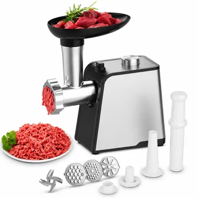Produktbild von 2800W Elektrischer Fleischwolf, Wurstfüller, 3-in-1 Hochleistungs-Fleischwolf mit 1 Klingen und 3 Tellern, 1 Wurstfüllrohr & Kubbe-Set, Edelstahl