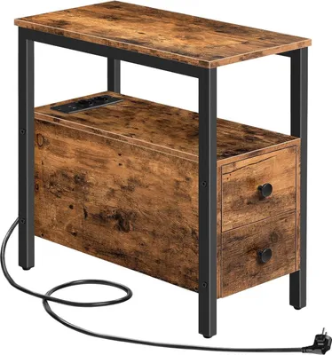 Image de Table d'appoint avec station de recharge et tiroirs, port USB, prise de courant