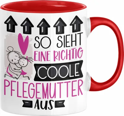 Produktbild von Pflegemutter Geschenk Tasse Geschenkidee für Pflegemutter Geburtstag Weihnachten Spruch So Sieht Eine Richtig Coole Pflegemutter Aus Kaffee-Becher  (Rot)