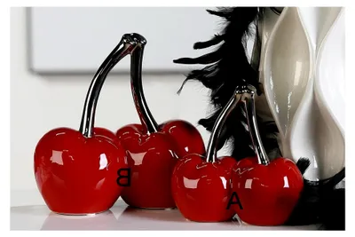 Produktbild von Skulptur - Dekofigur - Kirsche - Double Cherry Keramik - rot/silber 21 x 21,5 cm