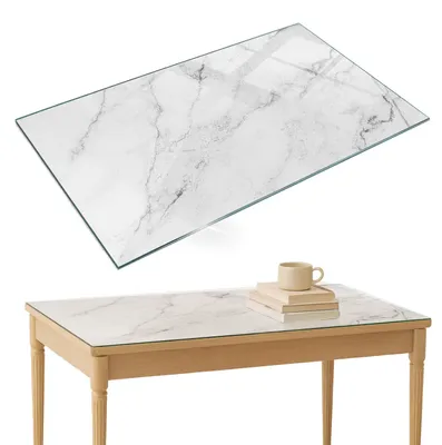 Produktbild von Glasplatte Tisch – Esstischplatte Glas – Tischplatte Glas – Glasarbeitsplatte Tisch – Glasplatte Esstisch – Pflegeleicht – Witterungsbeständig – 120x80 cm – Marmoroberflächenmuster