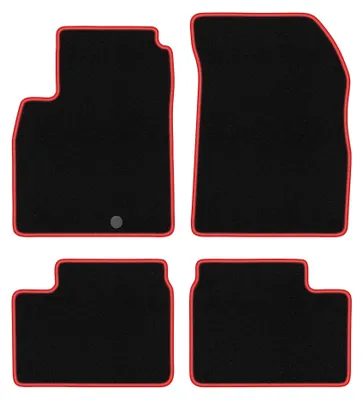 Produktbild von Velours-Fußmatten für Nissan Micra K13 2010-2016 (Schrägheck) – 4-tlg, Schwarz/Rot, passgenau – Wielganizator CARLUX
