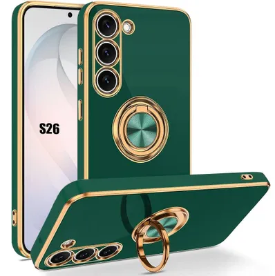 Image de Coque pour Samsung Galaxy S26, Protection Antichoc Anti-Rayures Slim avec Anneau Rotatif Vert Nuit