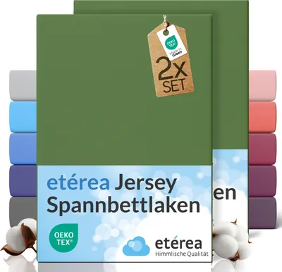 Produktbild von etérea Spannbettlaken Jersey 2 Stück - 80x160 cm - Bettlaken - 100 % Baumwolle - Kaktus