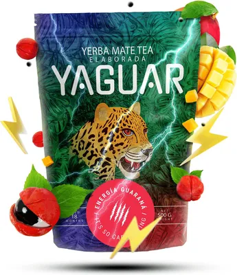 Immagine prodotto di Yaguar - Tè Mate Energia Guarana 500 g - Stimolante extra forte - Essiccato all'aria - Delicato, poco polveroso - Yerba Mate del Brasile - Maturato per 18 mesi