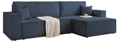 Zdjęcie produktu dla HuskyMeble Narożnik PABLO XL rozkładany granatowy Poso 05, sztruks, z funkcją spania i pojemnikiem na pościel 276x145 cm, Obraz wygenerowany przez AI