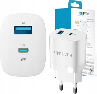 Produktbild von Forever Schnellladegerät Netzladegerät GaN PD QC USB-C + USB 33W Ladegerät mit Schnellladetechnik für laptop, tablet für MacBook, Microsoft