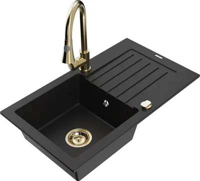 Produktbild von Mexen Pablo 1 Becken-Granitspüle mit Abtropffläche und Mischbatterie Elia, Schwarz - 6510-77-670101-50