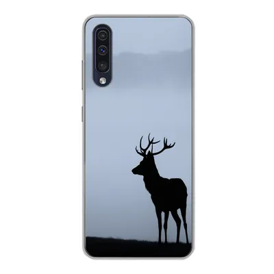 Produktbild von MuchoWow® Handyhülle Schutzhülle Hülle für Samsung Galaxy A30s Hirsch - Nebel - Silhouette Silikon Softcase Handy Hülle - Karteninhaber