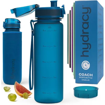 Produktbild von Trinkflasche mit Fruchteinsatz 500ml BPA-frei Zeitmarkierung Auslaufsicher Mitternachtsblau