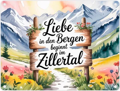 Produktbild von Liebe in den Bergen beginnt im Zillertal Metallschild in 15x20 cm