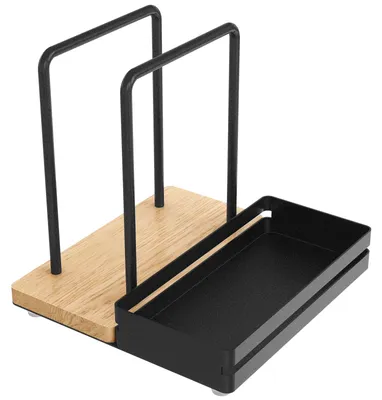 Serviettenhalter aus Holz und Metall, schwarz, 15,5x15x15 cm