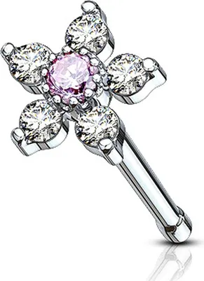 Produktbild von Nasenpiercing Stecker Blume Blüte Nasenstecker Stift Nasen Piercing Zirkonia Kristalle Autiga® silber-rosa