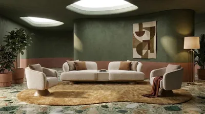 Productafbeelding van Bankstel 3+1+1 set, beige, met tafel. Moderne bank met 2 fauteuils, AI-gegenereerde afbeelding