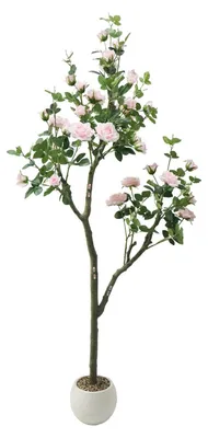 Produktbild von Künstlicher Rosenbaum - Getopfte Bodenpflanze - Höhe 180 cm - PVC - Grüne Blätter - Bodenstehend - 1 Stück - Hellrosa