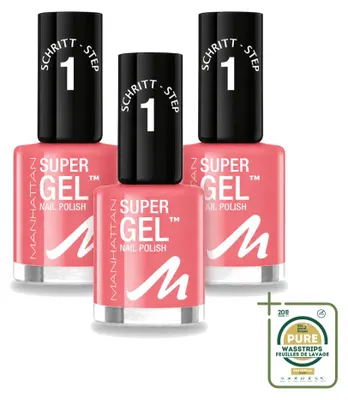 Zdjęcie produktu dla 3 sztuki lakieru hybrydowego MANHATTAN Super Gel - kolor 240 Pop Princess Pink - 12 ml - zestaw ekonomiczny