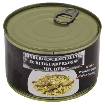 Produktbild von MFH Rindergeschnetzeltes mit Reis,Vollkonserve, 400 g, 7% Mwst.