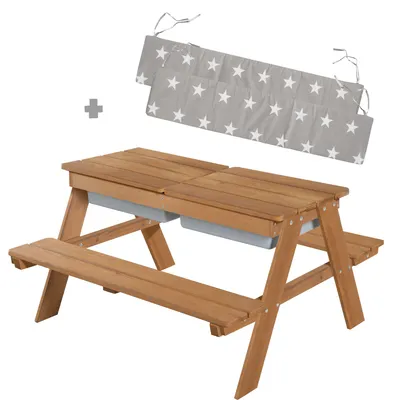 Productafbeelding van roba Kinderspeelset voor buiten, inclusief waterspeelbak en zitkussens, weerbestendig, massief hout, modderbak