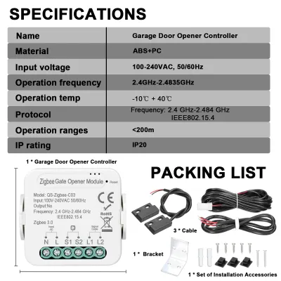 Zdjęcie produktu dla Tuya ZigBee Gate Opener Inteligentny sterownik otwierania drzwi garażowych na telefon komórkowy Zdalne sterowanie aplikacją Kompatybilny z Alexa Home do sterowania głosowego