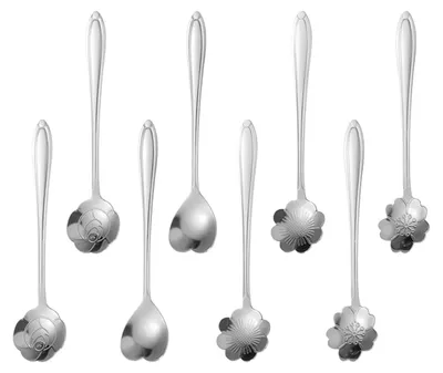 Productafbeelding van Latte Macchiato lepelset - 8 stuks roestvrijstalen ijslepels met lange steel - geschikt voor ijsthee, ijskoffie, milkshakes en ijsdesserts