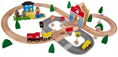 Produktbild von RECREO TR106 Holzeisenbahn Set mit Zubehör