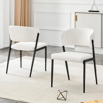 Productafbeelding van Set van 2 moderne eetkamerstoelen met metalen frame, beklede zitting en rugleuning – Stabiel, wit