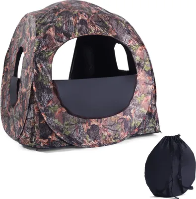 Obrázek produktu pro COSTWAY Lovecký stan Pop Up Design s 360° širokým výhledem pro 2 osoby, lovecký přístřešek Ground Tent s přepravní taškou, napínacími popruhy a zemními hroty 152 x 152 x 163