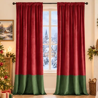 Produktbild von 2er Set Samtvorhänge Blickdicht Samt Weihnachten Gardinen Thermovorhang mit Kräuselband für Wohnzimmer Schlafzimmer, Rot, B132xH244cm
