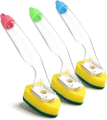 Produktbild von Spülbürsten-Set – Küchenbürsten – Für schnelle Reinigung – Mit Seifenspeicher – 3 Stück, 120 ml – Verschiedene Farben