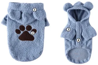 Produktbild von Wärmesitzende Hundehose für kleine Hunde, blau, mit Kapuze, für Bulldog-Rassen, Maß S, Größe 25 x 35 cm.