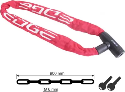 Produktbild von Edge Kettenschloss Granito Fahrradschloss Ø 6 mm x 90 cm Rot inkl. Fahrradklingel