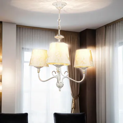 Produktbild von Kronleuchter Shabby Gold Ecru mit Schirm 3-armig Ø 64 cm E27 Pendelleuchte Wohnzimmer Esszimmer Schlafzimmer